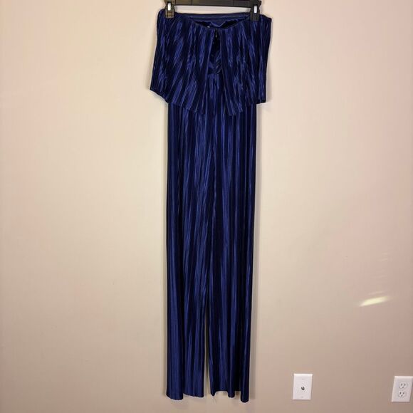 New Amanda Uprichard Blue Collina Strapless Pleated Jumpsuit XS - Picture 2 of 8